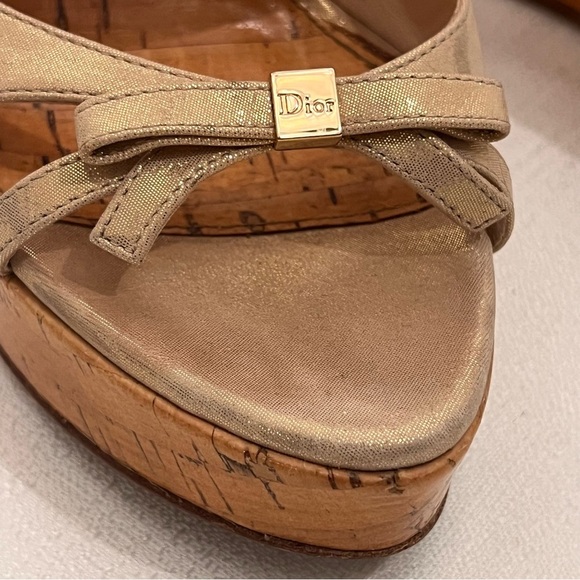 41. Christian DIOR Gold Peep Toe Wedges 7 - Picture 12 of 14
